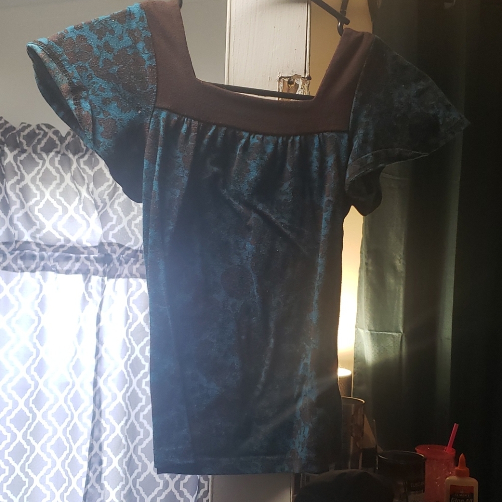 Blue and brown blouse